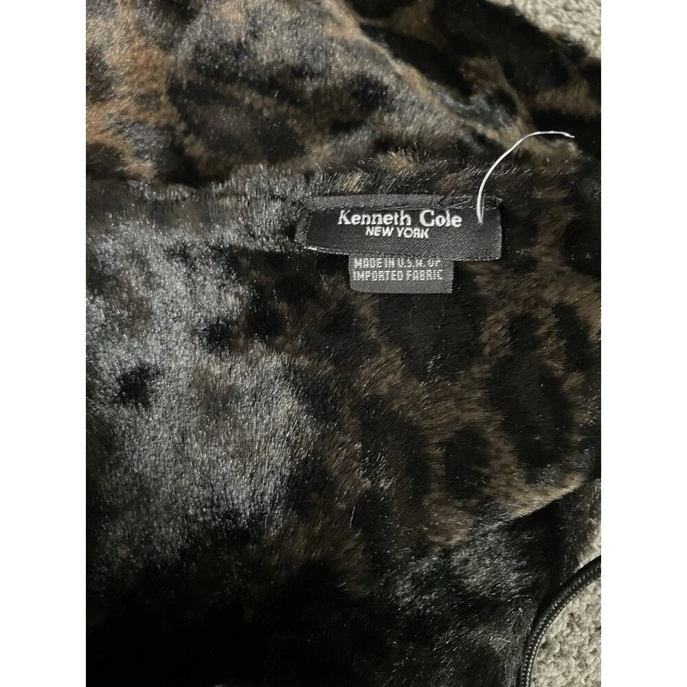Kenneth Cole Faux Fur Leopard Stole Scarf + Velvet Gloves Set Vintage